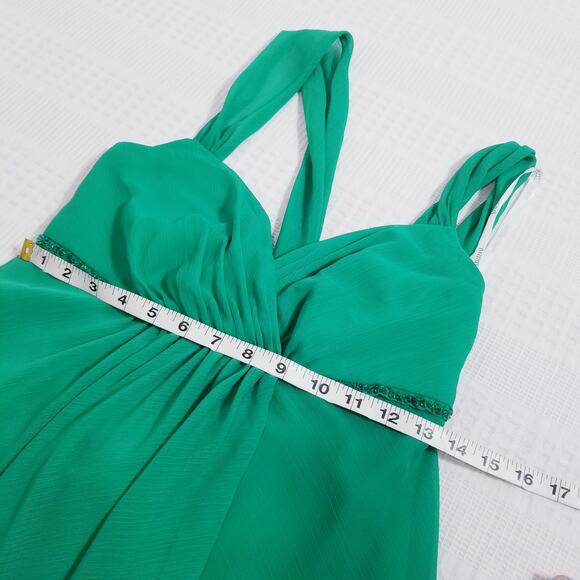 David's Bridal Women size 2 Green Rhinestone Halter Emerald Dress High Low - Picture 4 of 8